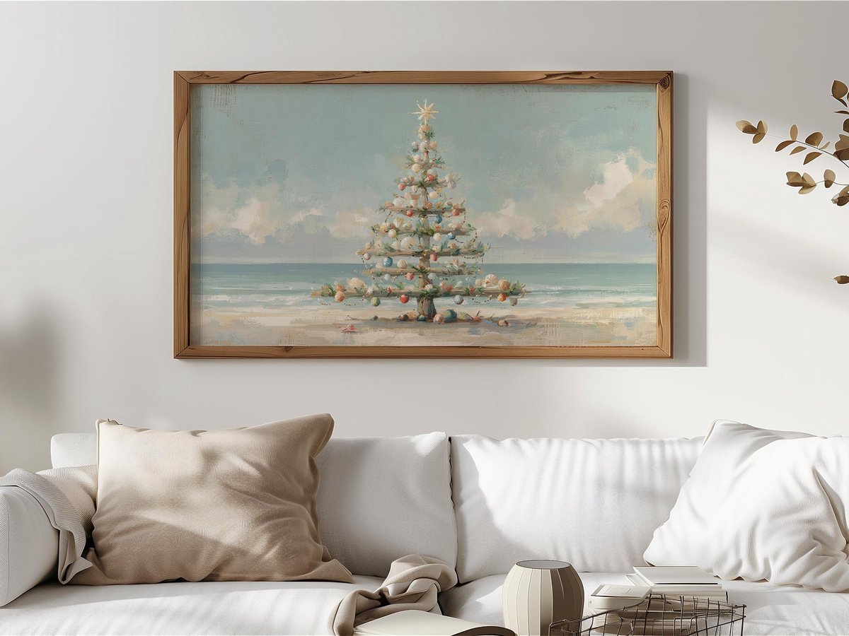Coastal Ocean Holiday Tree — Samsung Frame TV art preview