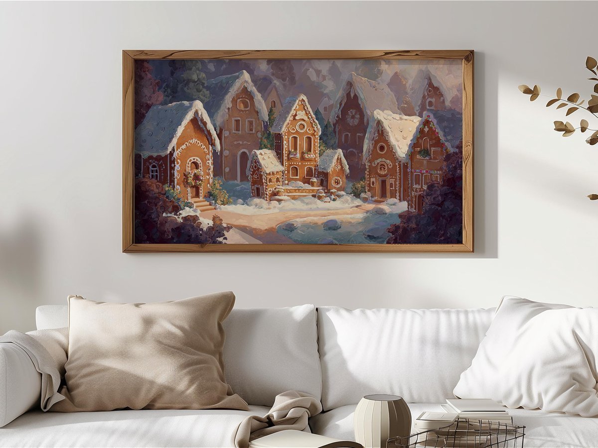 Gingerbread Village Scene — Samsung Frame TV art preview