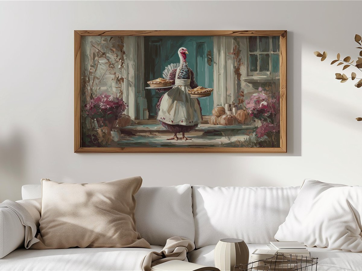 Turkey-in-an-Apron Farmhouse Kitchen — Samsung Frame TV art preview